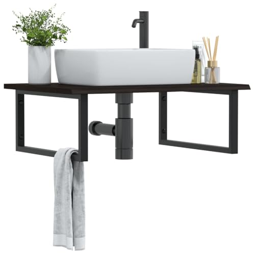 HOMEELIKE Elegante Waschtisch Ablageplatte aus Massivholz mit Metallhalterung f¨¹r Badezimmer von HOMEELIKE
