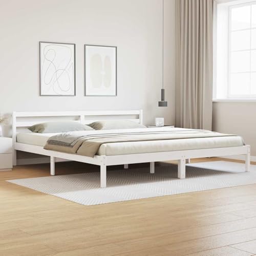 HOMEELIKE Elegantes Bettgestell Weiss 210 x 200 cm mit Kopfteil aus natuerlichem Massivholz Kiefer Fuer stilvolle Zimmer von HOMEELIKE