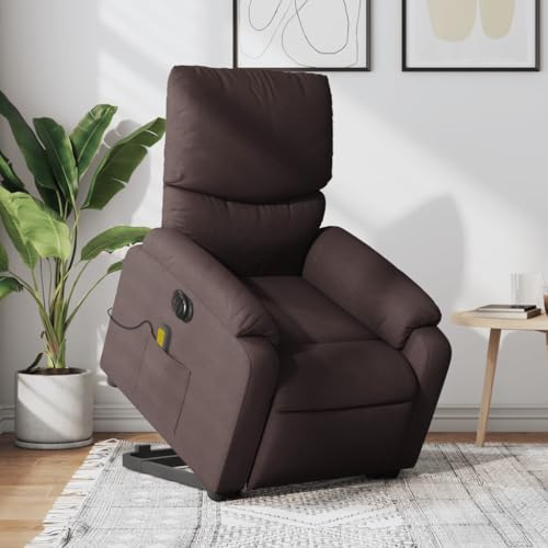 HOMEELIKE Elektrischer Massagesessel mit Aufstehhilfe Dunkelbraun Stoff von HOMEELIKE