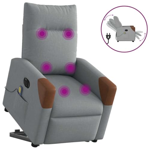 HOMEELIKE Elektrischer Massagesessel mit Aufstehhilfe Hellgrau Stoff von HOMEELIKE