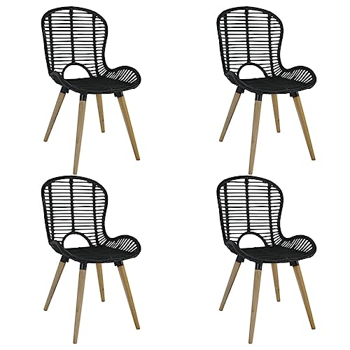 HOMEELIKE Esszimmerst¨¹hle 4 STK. Schwarz Natur Rattan von HOMEELIKE
