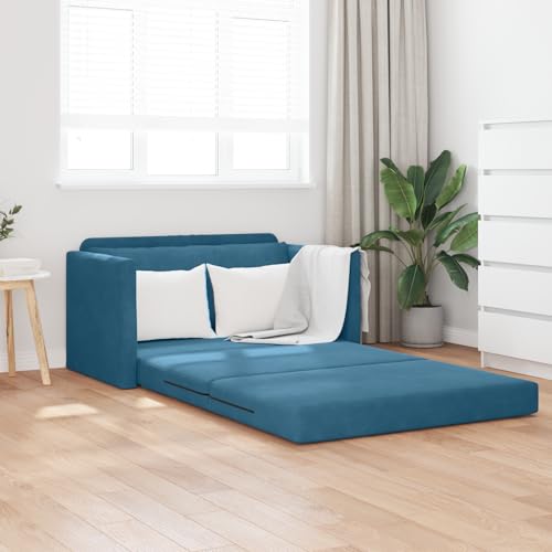 HOMEELIKE Fu?bodensofa 2-in-1 Blau 124x204x61 cm Samt von HOMEELIKE