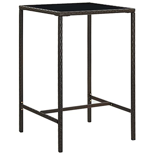 HOMEELIKE Garten-Bartisch Braun 70x70x110 cm Poly Rattan und Glas von HOMEELIKE