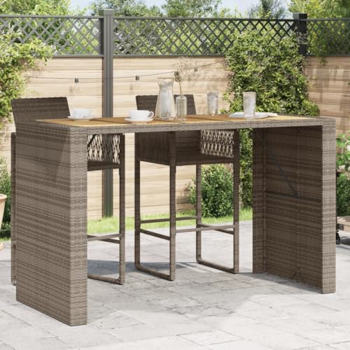 HOMEELIKE Garten-Bartisch mit Holzplatte Grau 185x80x110 cm Polyrattan von HOMEELIKE