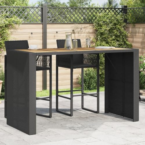 HOMEELIKE Garten-Bartisch mit Holzplatte Schwarz 185x80x110 cm Polyrattan von HOMEELIKE