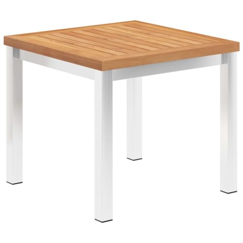 HOMEELIKE Garten-Beistelltisch 45 x 45 x 38 cm Teak Massivholz Edelstahl von HOMEELIKE
