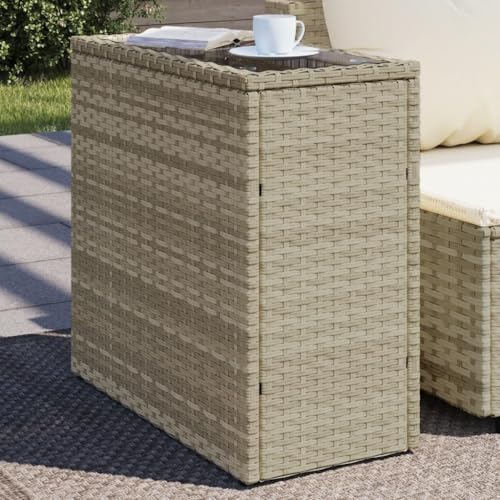 HOMEELIKE Garten-Beistelltisch mit Glasplatte 58x27,5x55 cm Poly Rattan von HOMEELIKE