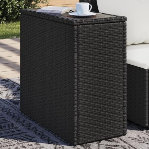 HOMEELIKE Garten-Beistelltisch mit Glasplatte Schwarz 58x27,5x55cm Rattan von HOMEELIKE