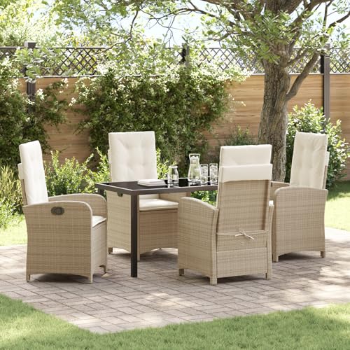 HOMEELIKE Garten-Dining-Set mit Kissen, Beige Poly-Rattan von HOMEELIKE