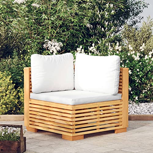 HOMEELIKE Garten-Ecksofa mit Creme Kissen Massivholz Teak von HOMEELIKE