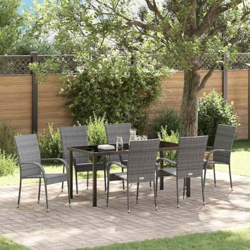 HOMEELIKE Garten Essgruppe 7 pcs Grau PE Rattan von HOMEELIKE