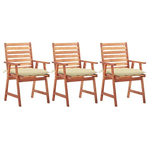 HOMEELIKE Garten-Essst¨¹hle 3 STK. mit Kissen Massivholz Akazie von HOMEELIKE
