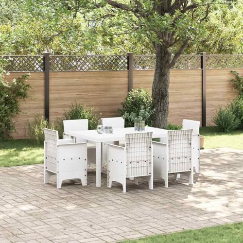 HOMEELIKE Garten-Esszimmer-Set 7 pcs Wei? Poly-Rattan von HOMEELIKE