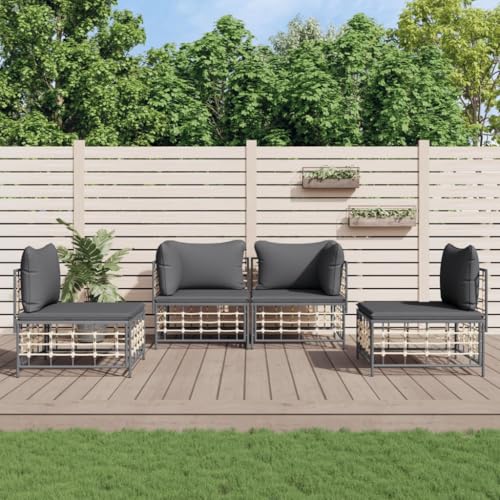 HOMEELIKE Garten-Lounge-Set mit Kissen in Anthrazit - Wetterfestes Poly Rattan f¨¹r gem¨¹tliche Au?ENZ¨¹ge von HOMEELIKE