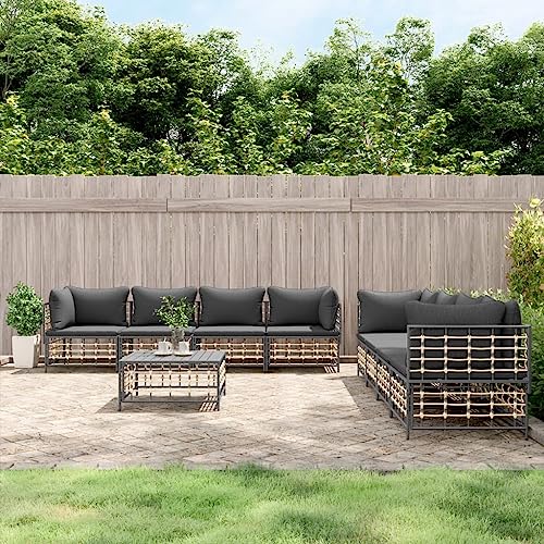 HOMEELIKE Garten-Lounge-Set mit Kissen in Anthrazit - Witterungsbest?ndiges Poly Rattan f¨¹r gem¨¹tliche Au?enuhr von HOMEELIKE