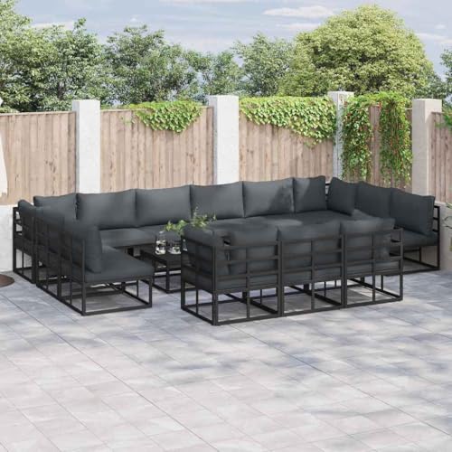HOMEELIKE Garten-Sofa-Set 14 pcs Schwarz 70 x 70 x 32 cm Aluminium von HOMEELIKE