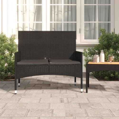 HOMEELIKE Gartenbank 2-Sitzer mit Kissen Schwarz Poly Rattan von HOMEELIKE