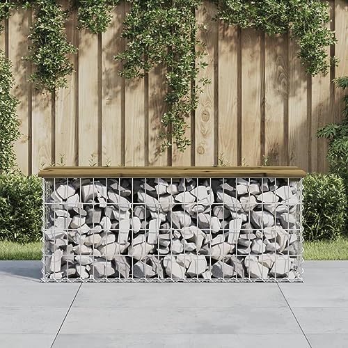 HOMEELIKE Gartenbank aus Gabionen 103x31,5x42 cm Kiefernholz Impraegniert von HOMEELIKE