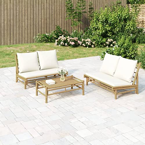 HOMEELIKE Gartenbank mit Cremewei?en Kissen Bambus von HOMEELIKE