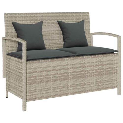 HOMEELIKE Gartenbank mit Stauraum und Kissen Hellgrau Poly Rattan von HOMEELIKE