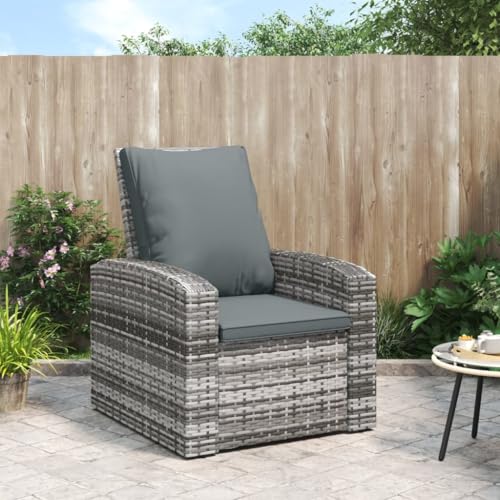 HOMEELIKE Gartensessel Verstellbar mit Kissen Grau Poly Rattan von HOMEELIKE