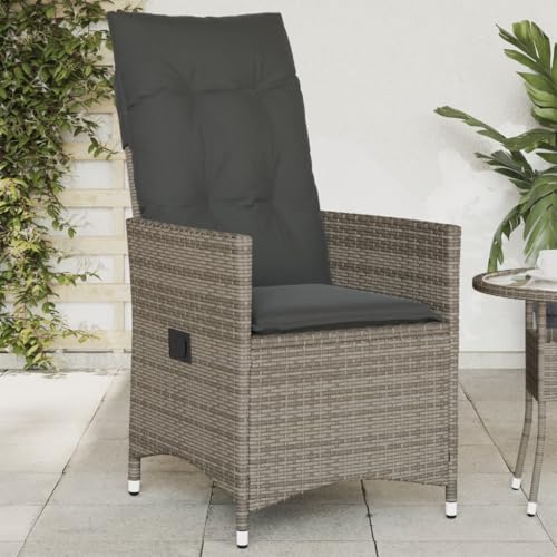 HOMEELIKE Gartensessel Verstellbar mit Kissen Grau Poly Rattan von HOMEELIKE