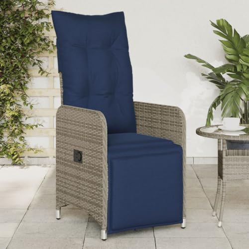 HOMEELIKE Gartensessel Verstellbar mit Kissen Grau Poly Rattan von HOMEELIKE