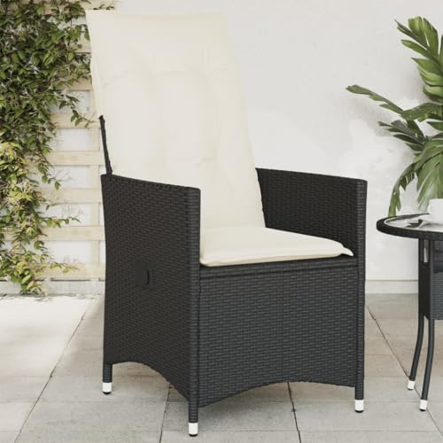 HOMEELIKE Gartensessel Verstellbar mit Kissen Schwarz Poly Rattan von HOMEELIKE
