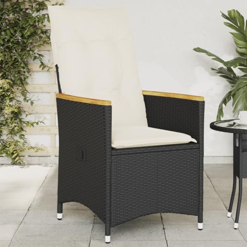 HOMEELIKE Gartensessel Verstellbar mit Kissen Schwarz Poly Rattan von HOMEELIKE