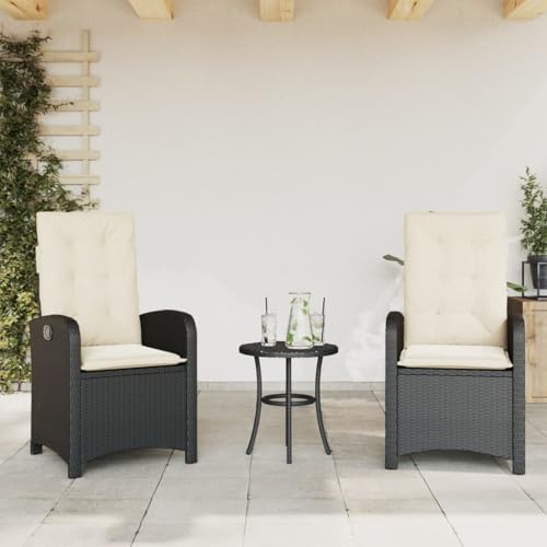 HOMEELIKE Gartensessel mit Kissen 2 STK. Verstellbar Schwarz Poly Rattan von HOMEELIKE