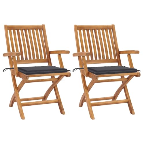 HOMEELIKE Gartenst¨¹hle 2 STK. mit Anthrazit Kissen Massivholz Teak von HOMEELIKE