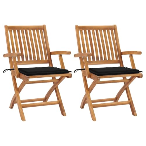 HOMEELIKE Gartenst¨¹hle 2 STK. mit Schwarzen Kissen Teak Massivholz von HOMEELIKE