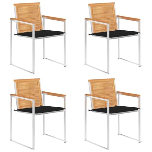 HOMEELIKE Gartenst¨¹hle 4 STK. mit Kissen Massivholz Teak von HOMEELIKE