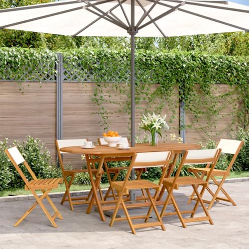 HOMEELIKE Gartenst¨¹hle 6 STK. Klappbar Cremewei? Stoff und Massivholz von HOMEELIKE