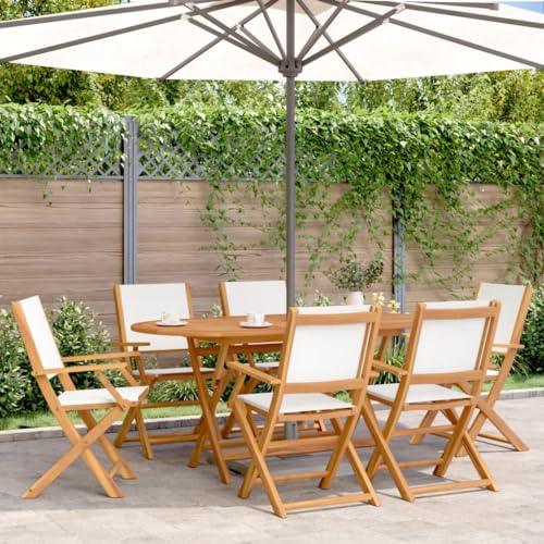 HOMEELIKE Gartenst¨¹hle 6 STK. Klappbar Cremewei? Stoff und Massivholz von HOMEELIKE