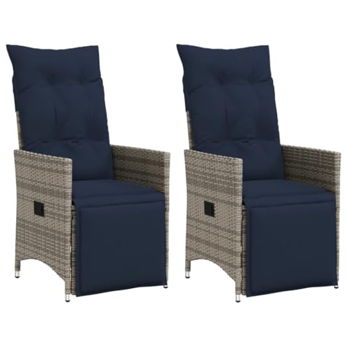 HOMEELIKE Gartenst¨¹hle Verstellbar 2 STK. mit Kissen Grau Poly Rattan HOMEELIKE Gartenst¨¹hle Verstellbar 2 STK. mit Kissen Grau Poly Rattan von HOMEELIKE