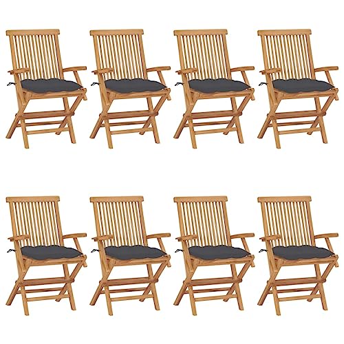 HOMEELIKE Gartenst¨¹hle mit Anthrazit Kissen 8 STK. Massivholz Teak von HOMEELIKE