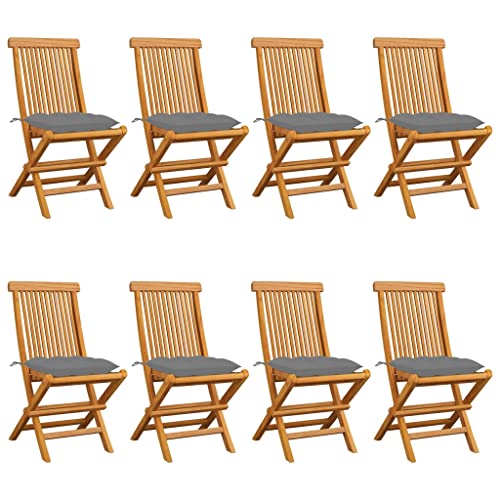 HOMEELIKE Gartenst¨¹hle mit Grauen Kissen 8 STK. Massivholz Teak von HOMEELIKE