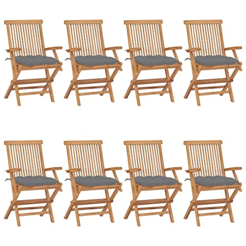 HOMEELIKE Gartenst¨¹hle mit Grauen Kissen 8 STK. Massivholz Teak von HOMEELIKE