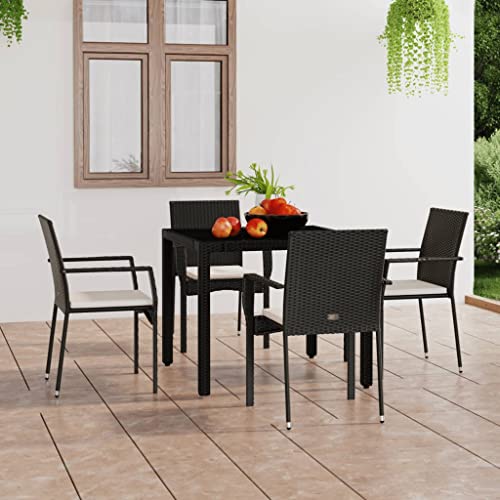 HOMEELIKE Gartenst¨¹hle mit Kissen 4 STK. Poly Rattan Schwarz von HOMEELIKE