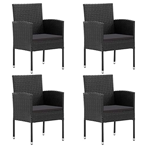 HOMEELIKE Gartenst¨¹hle mit Kissen in Schwarz 4 STK. Schwarz Polyrattan von HOMEELIKE
