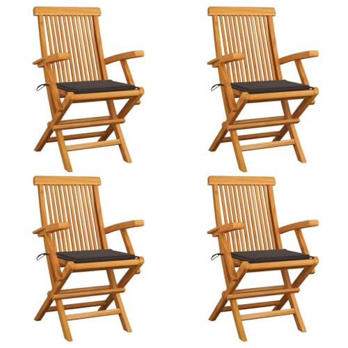 HOMEELIKE Gartenst¨¹hle mit Taupe Kissen 4 STK. Massivholz Teak von HOMEELIKE