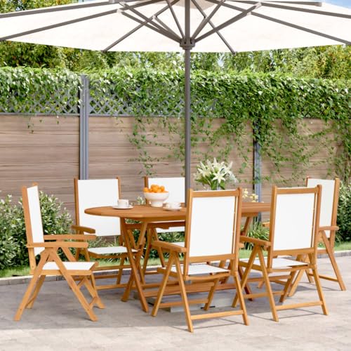 HOMEELIKE Gartenstuhl Verstellbar 6 STK. Cremewei? Stoff und Massivholz von HOMEELIKE