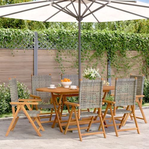 HOMEELIKE Gartenstuhl Verstellbar 6 STK. Grau Poly Rattan Massivholz von HOMEELIKE