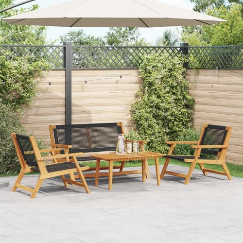 HOMEELIKE Gartenstuhl und Tisch Set - 4 Teile aus schwarzem Akazienholz von HOMEELIKE