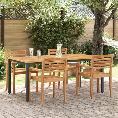 HOMEELIKE Gartentisch 180x90x75 cm Massivholz Akazie und Metall von HOMEELIKE