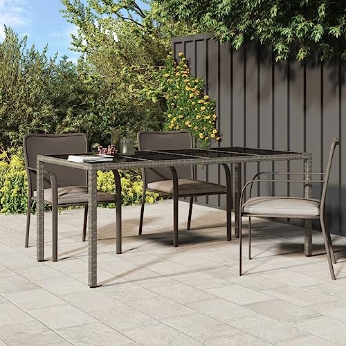 HOMEELIKE Gartentisch Grau 190x90x75 cm GEH?rtetes Glas und Poly Rattan von HOMEELIKE