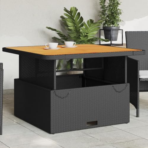 HOMEELIKE Gartentisch Schwarz 110x110x71 cm Poly Rattan und Akazienholz von HOMEELIKE