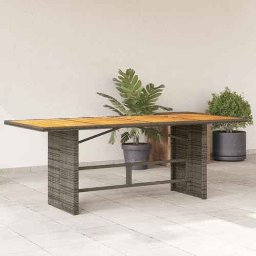 HOMEELIKE Gartentisch mit Akazienholz-Platte Grau 190x80x75cm Poly Rattan von HOMEELIKE