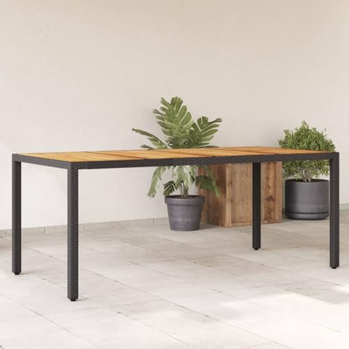 HOMEELIKE Gartentisch mit Akazienholz-Platte Schwarz Poly Rattan von HOMEELIKE